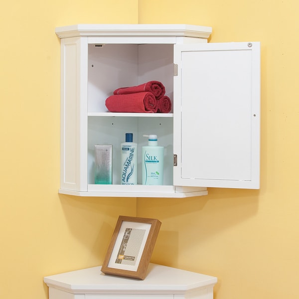 White bathroom deals corner wall cabinet