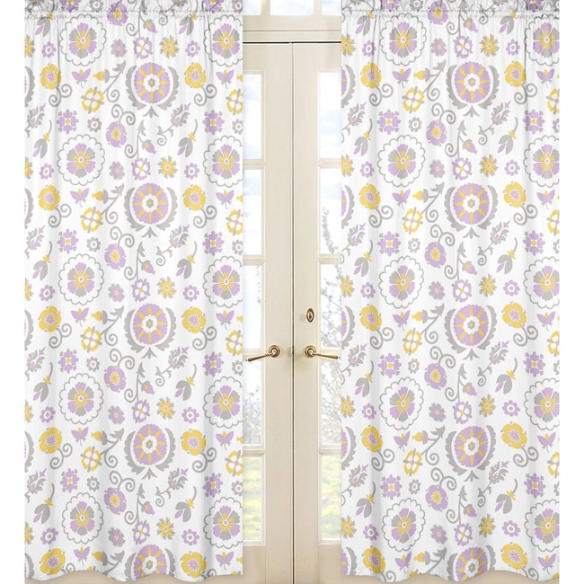 White And Lavender Floral Suzanna 84 inch Curtain Panel Pair