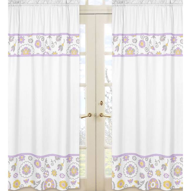 Sweet Jojo Designs Lavender, White, Gray and Yellow 84-inch Window Treatment Curtain Panel Pair for Suzanna Collection - 42 x 84