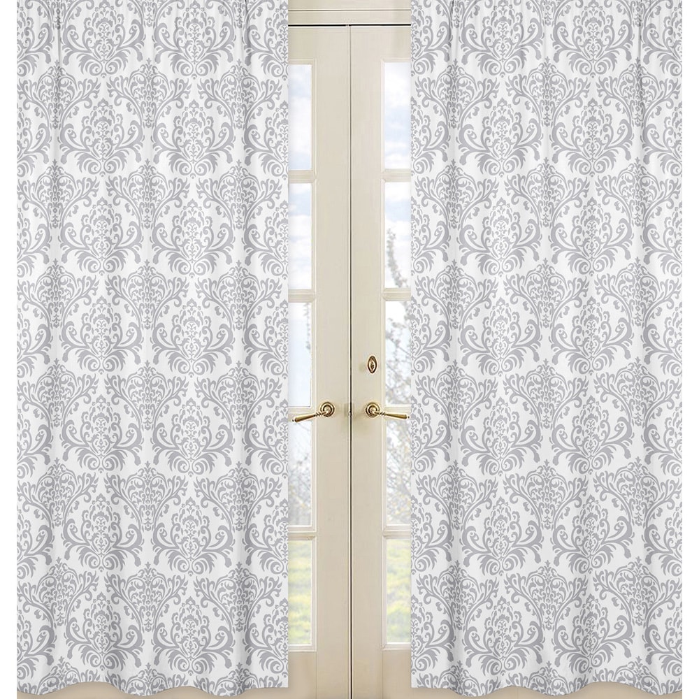 Grey And White Elizabeth Damask 84 inch Curtain Panel Pair