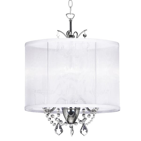 Designer 3-light Polished Chrome White Silk Drum Shade Crystal Mini