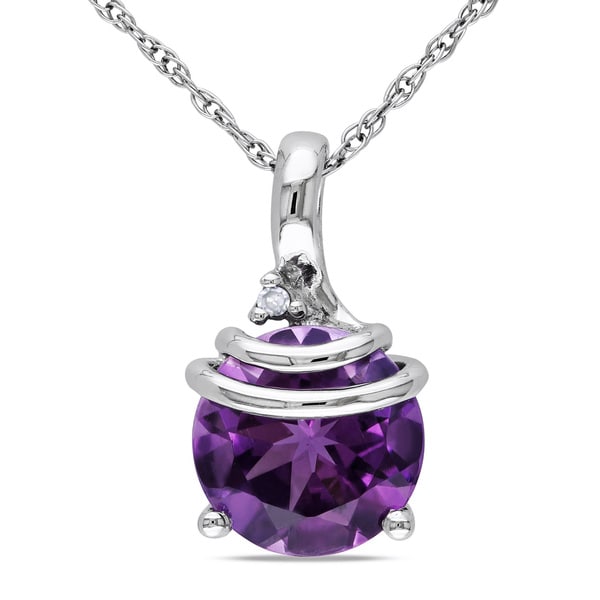 Miadora 10k White Gold Amethyst and Diamond Necklace Miadora Gemstone Necklaces