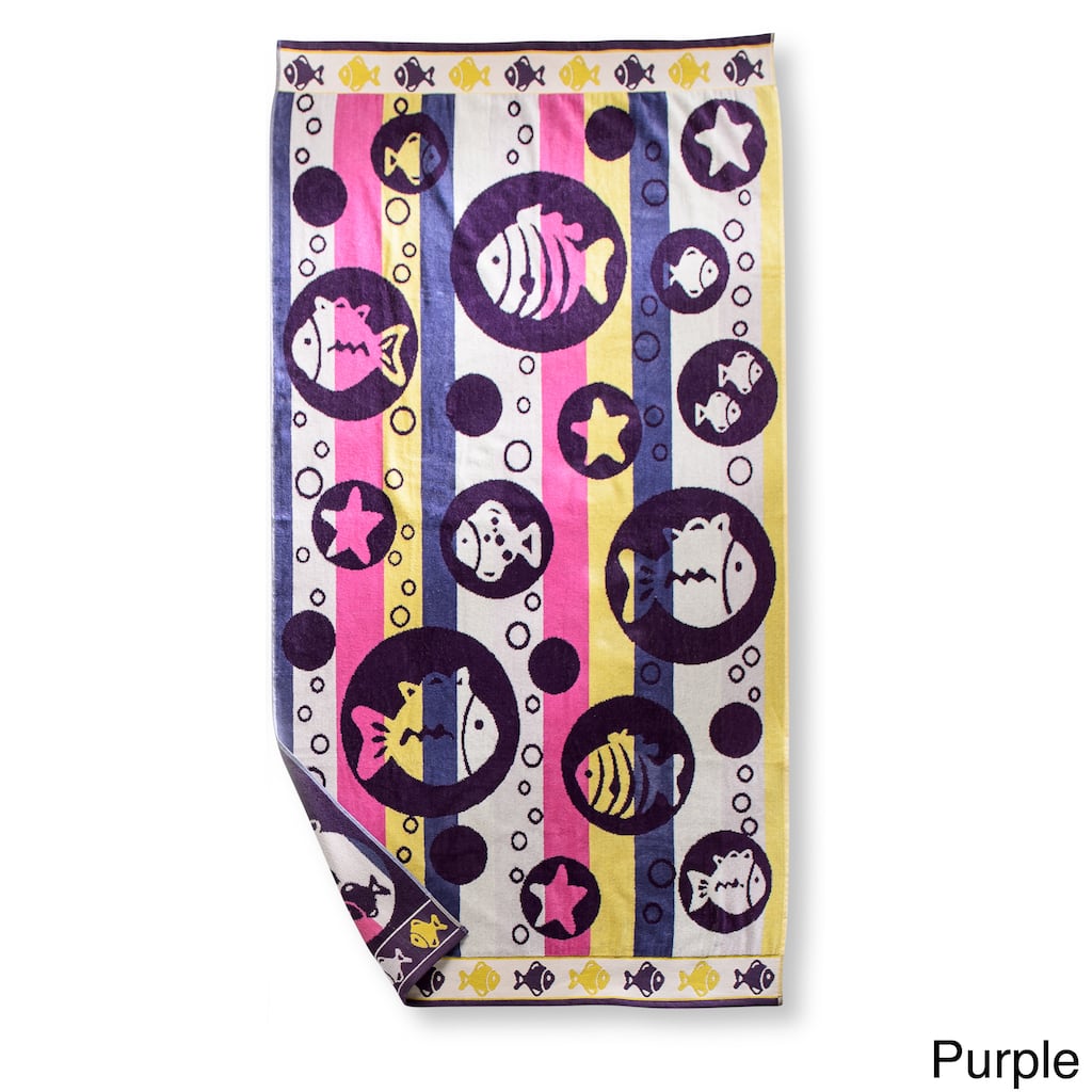 Superior Collection Luxurious Oversized Cotton Jacquard Beach Towels- Fish Bubbles (set of 2)