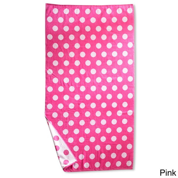 slide 2 of 2, Superior Oversized Polka Dots Cotton Jacquard Beach Towel (Set of 2) Pink