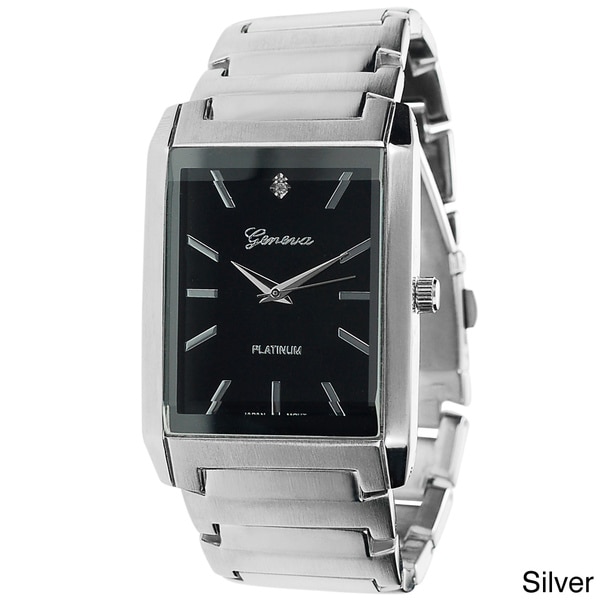 Geneva Platinum Mens Rectange Face Polished Link Watch   15504356