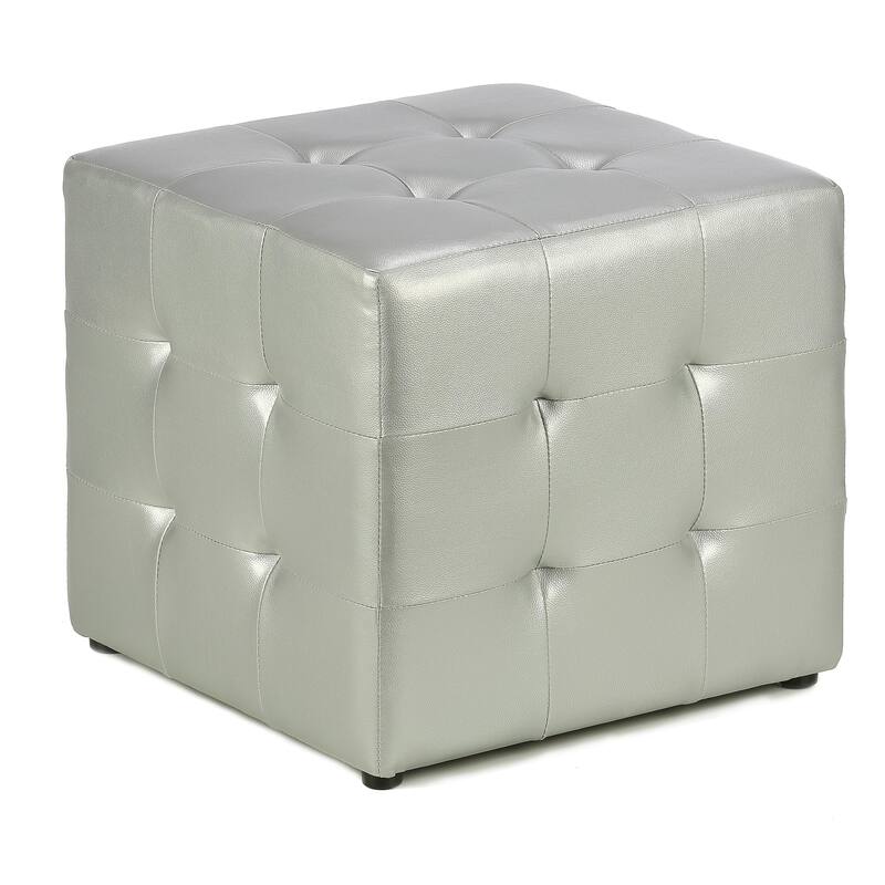 Silver Metallic Cube Ottoman