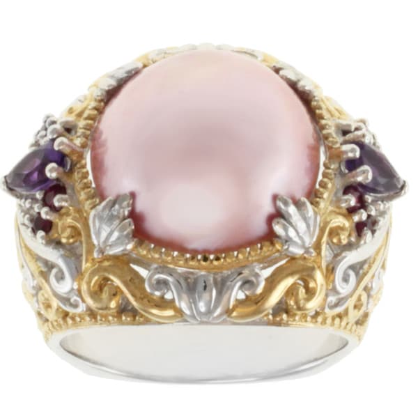 Michael Valitutti Two tone Pink Mabe Pearl, Amethyst and Ruby Ring (14 15 mm) Michael Valitutti Pearl Rings