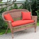 preview thumbnail 6 of 5, Honey Wicker Patio Loveseat with Cushion and Pillows Red