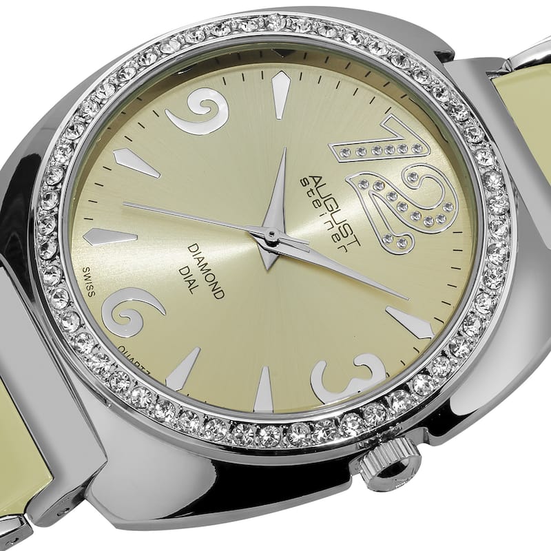 August Steiner Women's Diamonds Ceramic Link Bracelet Watch - silver