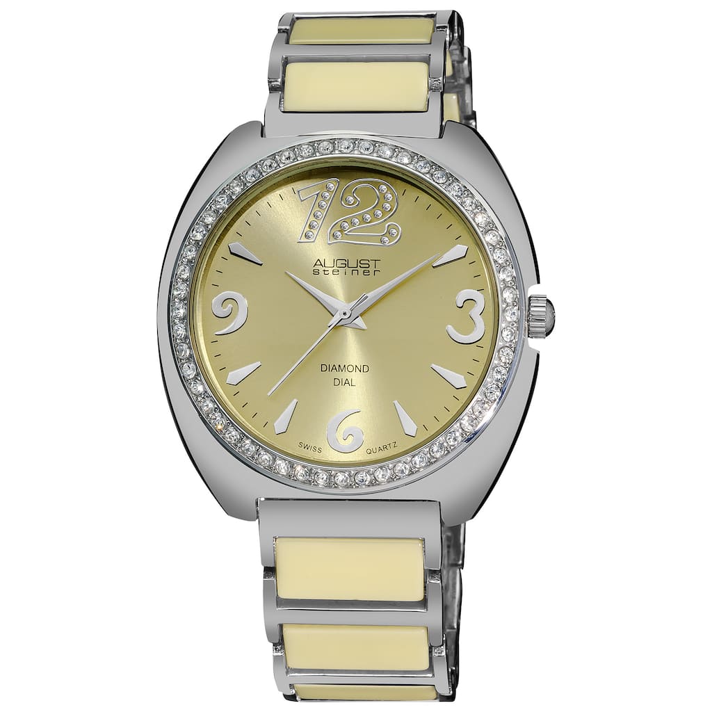 August Steiner Women's Diamonds Ceramic Link Bracelet Watch - silver
