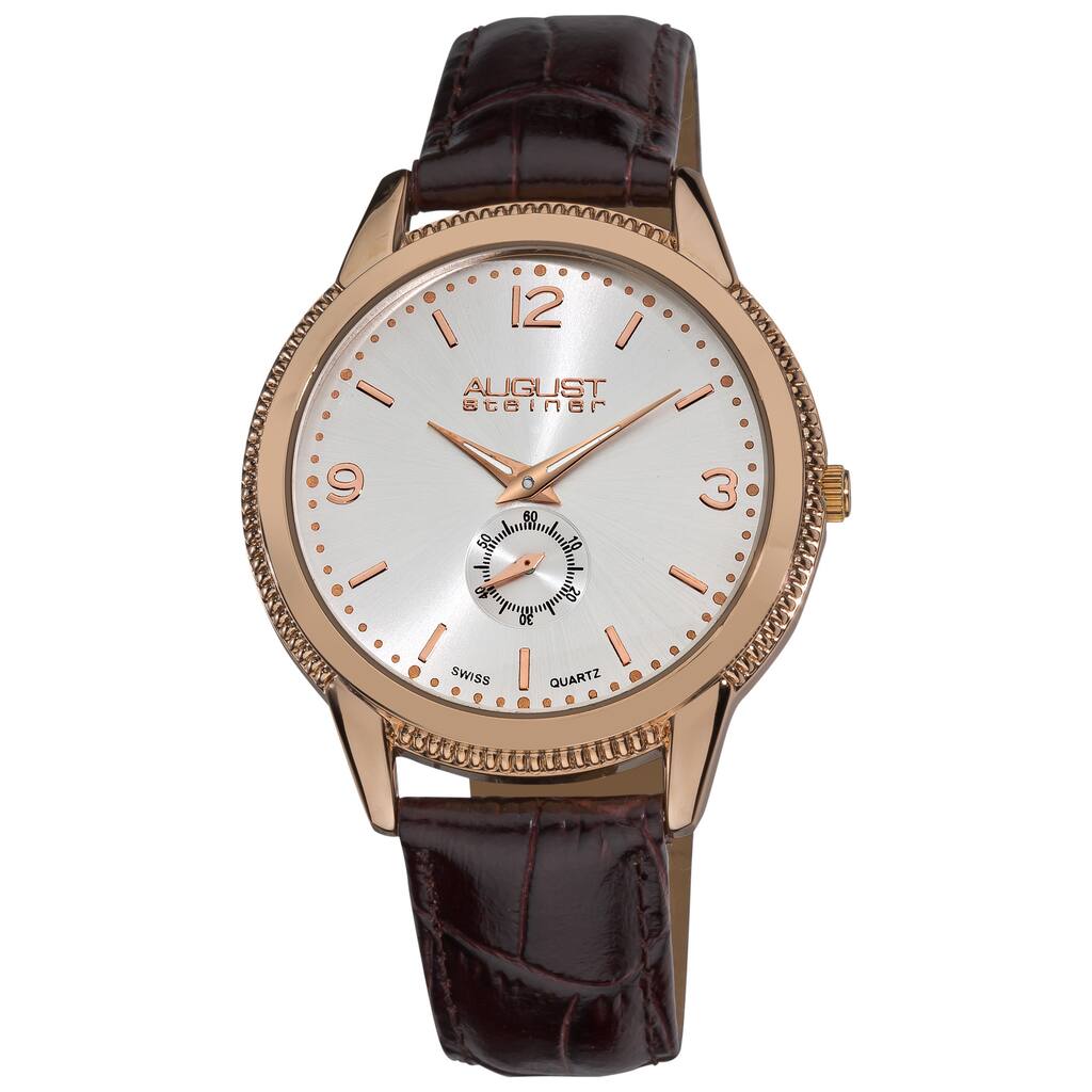 August Steiner Men's Swiss Quartz Rose-Tone Strap Watch