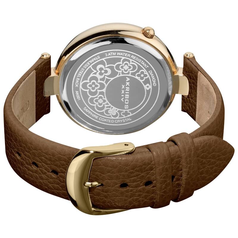 Akribos XXIV Women's Swiss Quartz Leather Brown Strap Flower Dial Watch - green/multi/silver - green/multi/silver