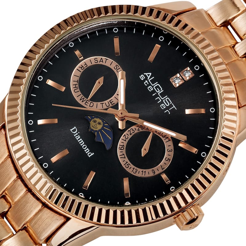 August Steiner Men's Swiss Quartz Multifunction Diamond Rose-Tone Bracelet Watch