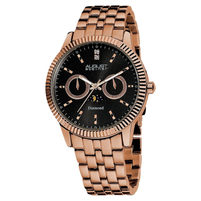 August Steiner Men's Swiss Quartz Multifunction Diamond Rose-Tone Bracelet Watch