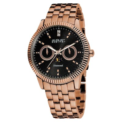 August Steiner Men's Swiss Quartz Multifunction Diamond Rose-Tone Bracelet Watch
