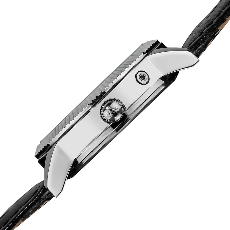 August Steiner Men's Swiss Quartz Multifunction Diamond Black Strap Watch