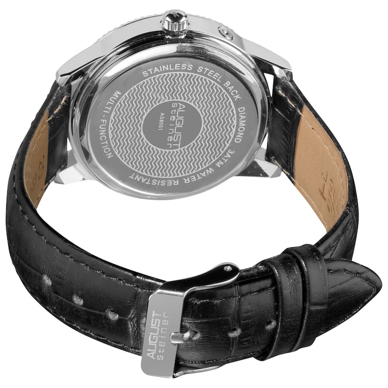 August Steiner Men's Swiss Quartz Multifunction Diamond Black Strap Watch