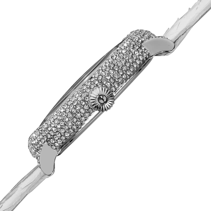 Burgi Women's Swiss Quartz Dial Leather White Strap Water-resistant Watch - silver