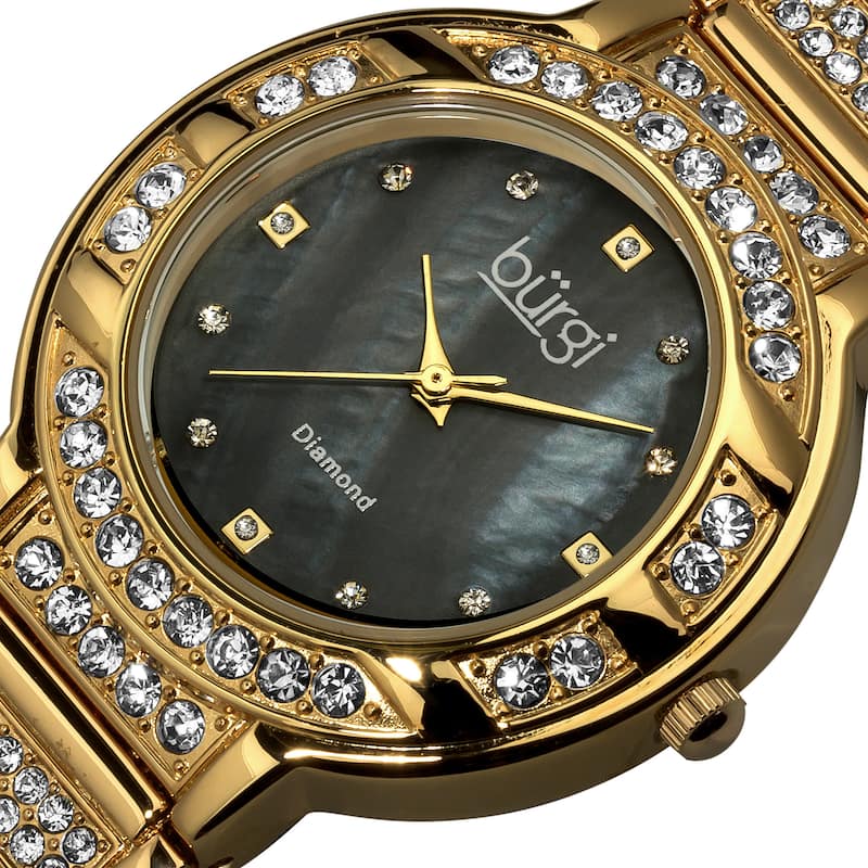 Burgi Women's Mother of Pearl Diamond Quartz Gold-Tone Watch - black