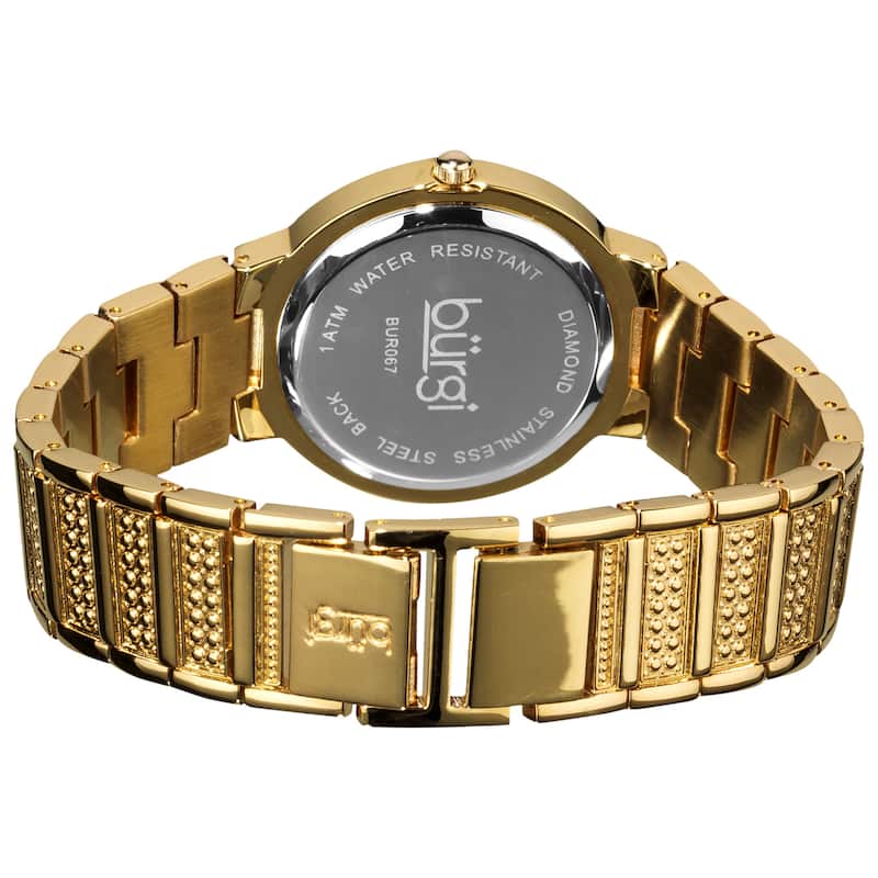 Burgi Women's Mother of Pearl Diamond Quartz Gold-Tone Watch - black