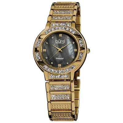 Burgi Women's Mother of Pearl Diamond Quartz Gold-Tone Watch - black