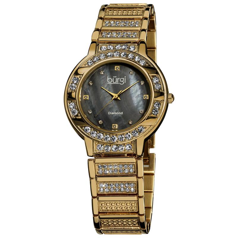 Burgi Women's Mother of Pearl Diamond Quartz Gold-Tone Watch - black