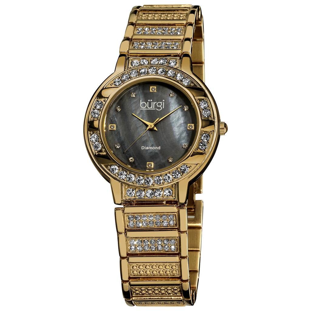 Burgi Women's Mother of Pearl Diamond Quartz Gold-Tone Watch - black