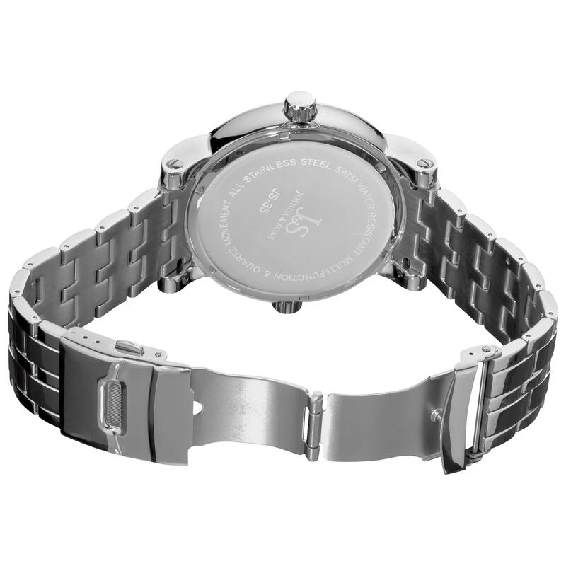Joshua & Sons Men's Dual Time Stainless Steel Black Watch - silver