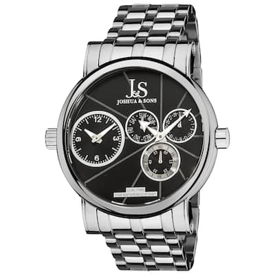 Joshua & Sons Men's Dual Time Stainless Steel Black Watch - silver