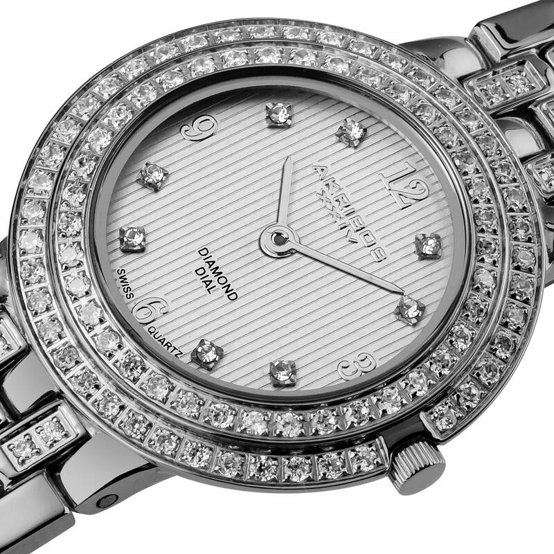 Akribos XXIV Women's Swiss Quartz Diamond Stainless Steel Silver-Tone Bracelet Watch - WHITE