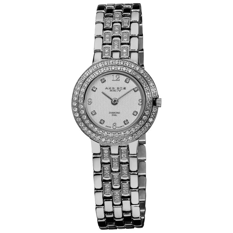 Akribos XXIV Women's Swiss Quartz Diamond Stainless Steel Silver-Tone Bracelet Watch - WHITE