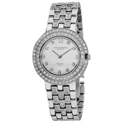 Akribos XXIV Women's Swiss Quartz Diamond Stainless Steel Silver-Tone Bracelet Watch - WHITE