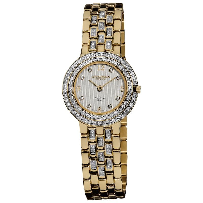 Akribos XXIV Women's Swiss Quartz Diamond Stainless Steel Goldtone Bracelet Watch - WHITE