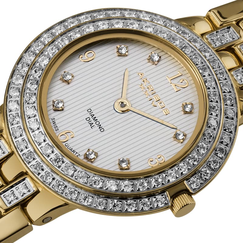 Akribos XXIV Women's Swiss Quartz Diamond Stainless Steel Goldtone Bracelet Watch - WHITE