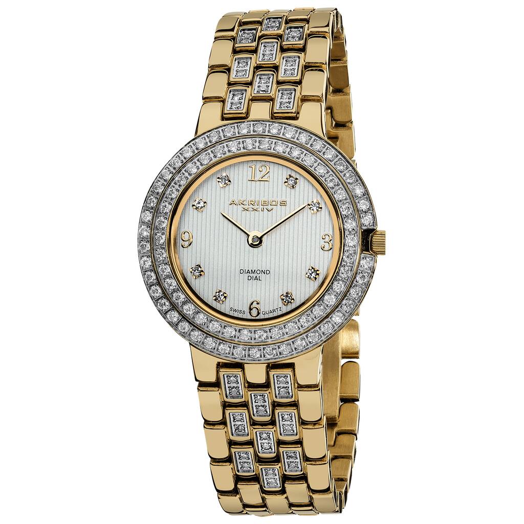 Akribos XXIV Women's Swiss Quartz Diamond Stainless Steel Goldtone Bracelet Watch - WHITE