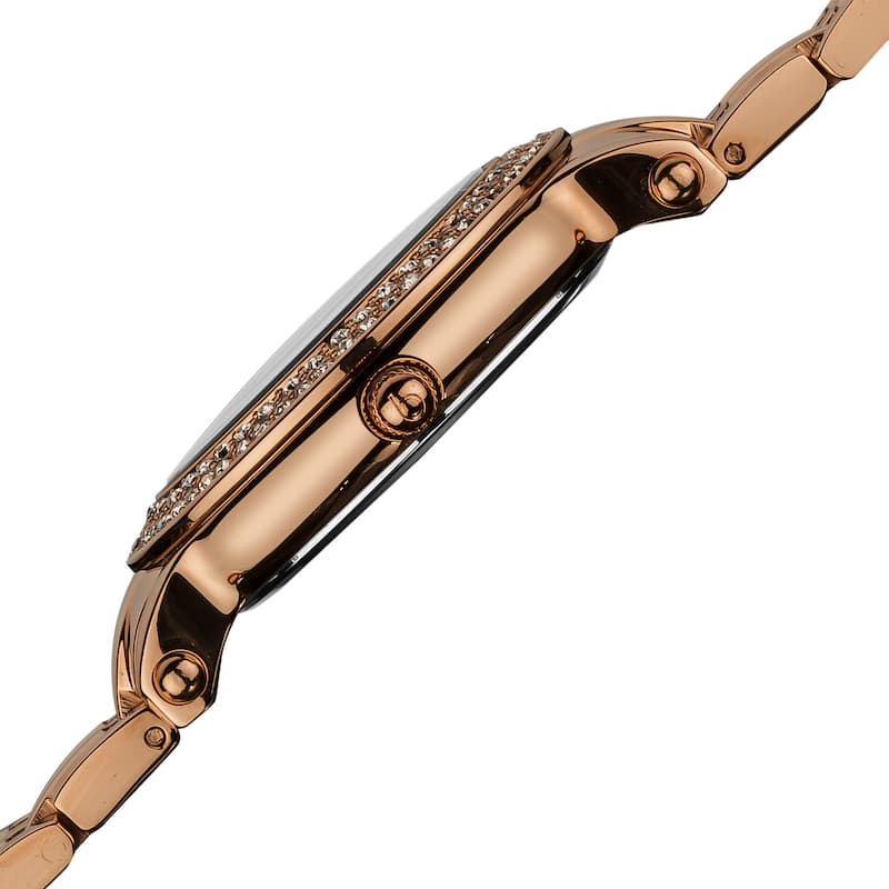 Burgi Women's Diamond Mother of Pearl Dial Stainless Steel Rose-Tone Bracelet Watch - White