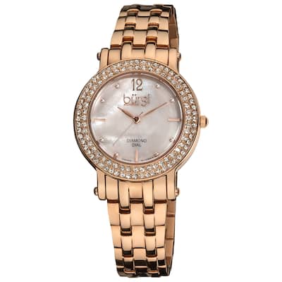 Burgi Women's Diamond Mother of Pearl Dial Stainless Steel Rose-Tone Bracelet Watch - White