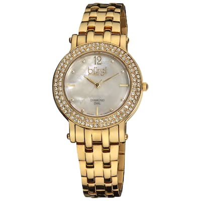 Burgi Women's Diamond Mother of Pearl Dial Stainless Steel Gold-Tone Bracelet Watch - White