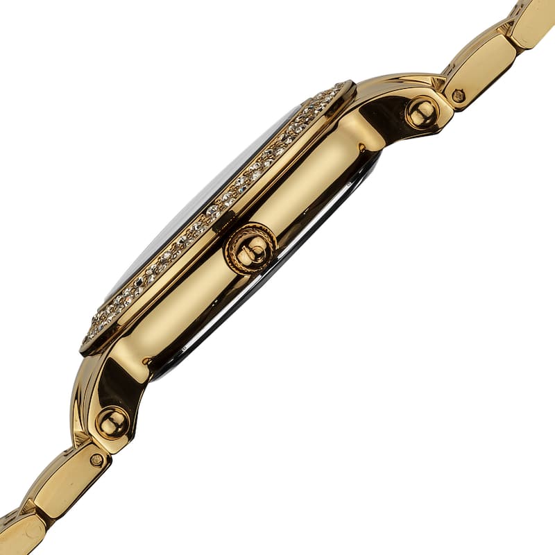 Burgi Women's Diamond Mother of Pearl Dial Stainless Steel Gold-Tone Bracelet Watch - White