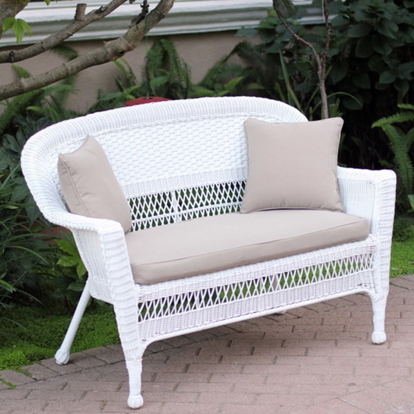 White Wicker Loveseat With Cushion and Pillows Bed Bath Beyond