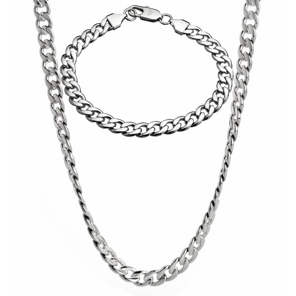 Shop Stainless Steel Men's 8mm Curb Chain Jewelry Set Free Shipping