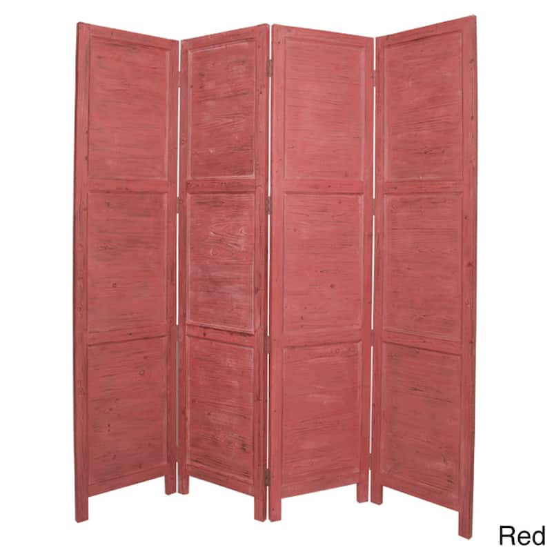 Handmade Nantucket 4-Panel Wood Screen (China) - Red