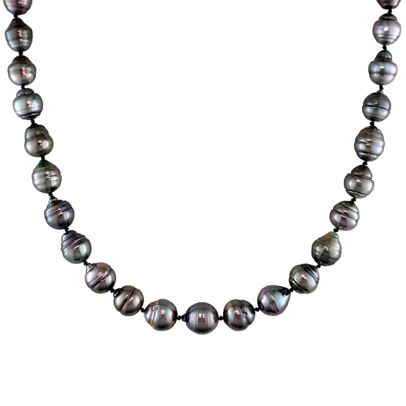 Miadora 14k White Gold Tahitian Black Pearl Necklace (8-11 mm)