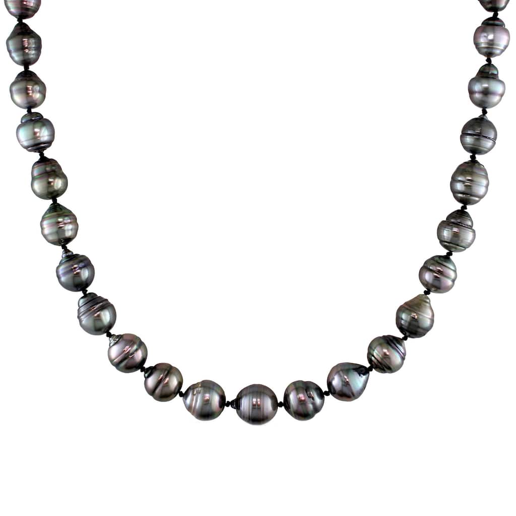 Miadora 14k White Gold Tahitian Black Pearl Necklace (8-11 mm)