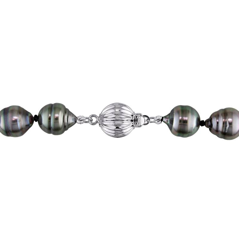Miadora 14k White Gold Tahitian Black Pearl Necklace (8-11 mm)