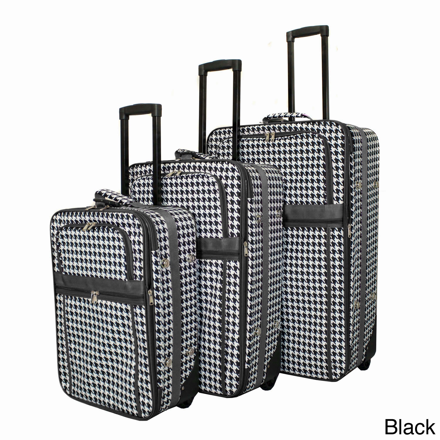 houndstooth luggage set black and white