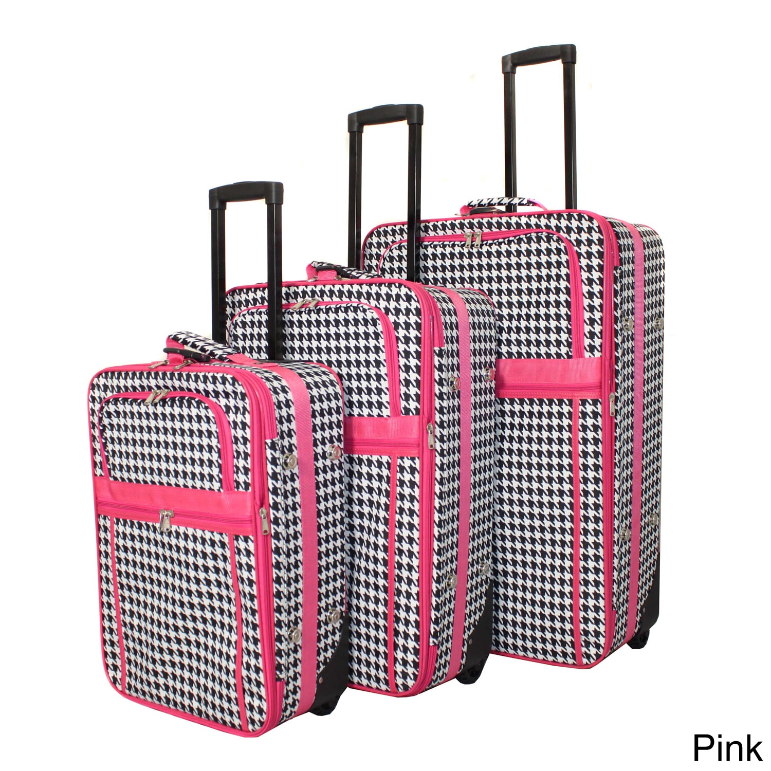 World Traveler Designer Houndstooth Print 3 piece Expandable Luggage Set