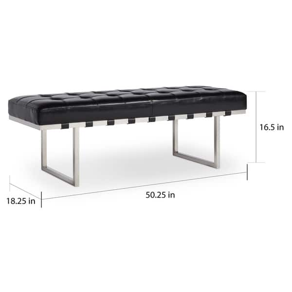 Strick & Bolton Andalucia Stainless Black Leather Button-tufted Bench