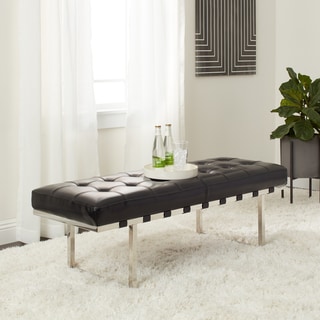 Strick & Bolton Andalucia Stainless Black Leather Button-tufted Bench