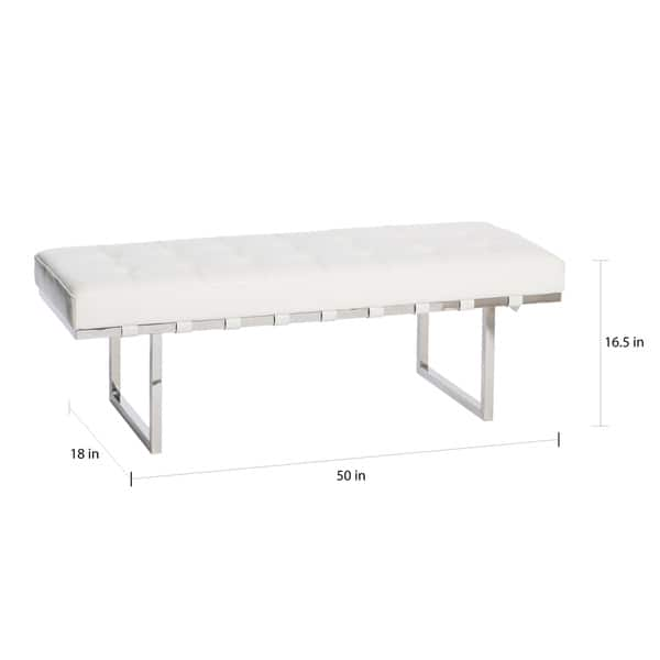 Strick & Bolton Andalucia Off-white and Stainless Steel Modern Leather Button-tufted Bench